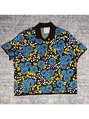 Adidas X Wales Bonner Logo Floral-intarsia Knitted Polo Shirt Blue
